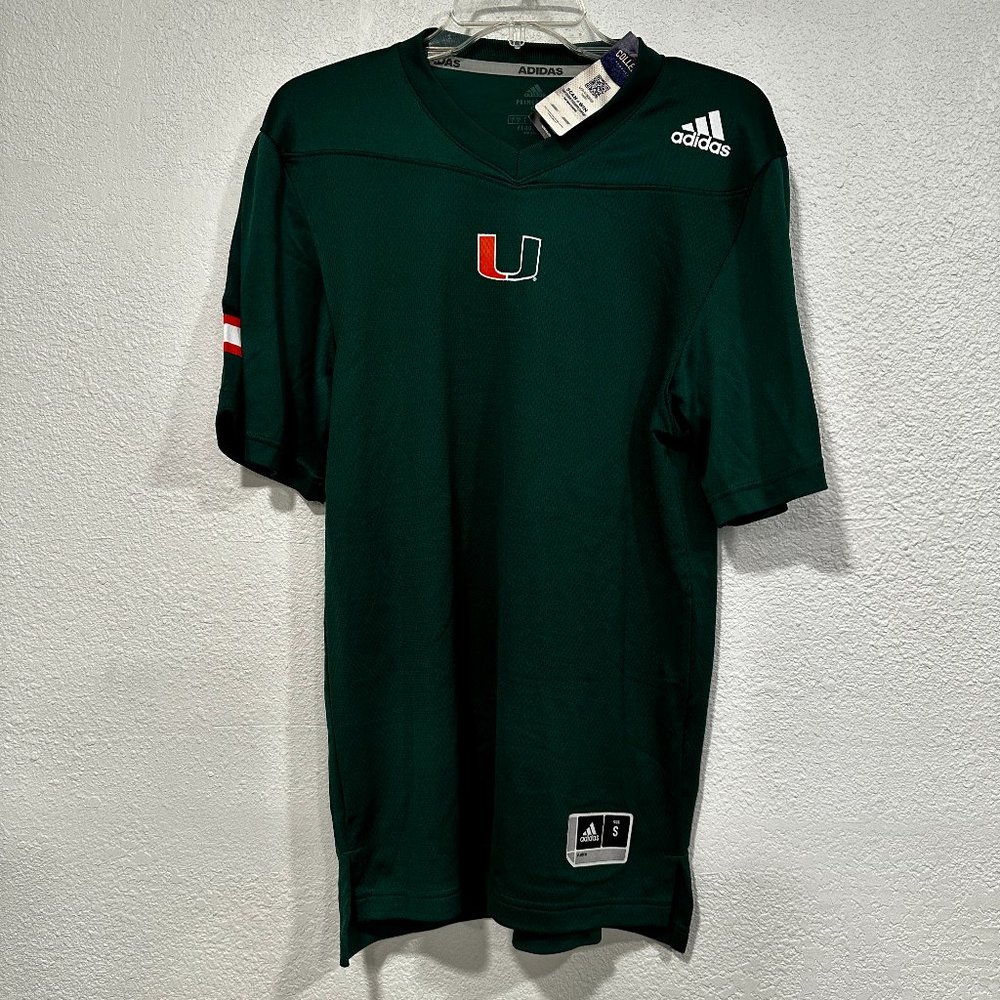 NWT Miami Hurricanes Football Adidas Practice Jersey Dark Green NCAA Mens Small